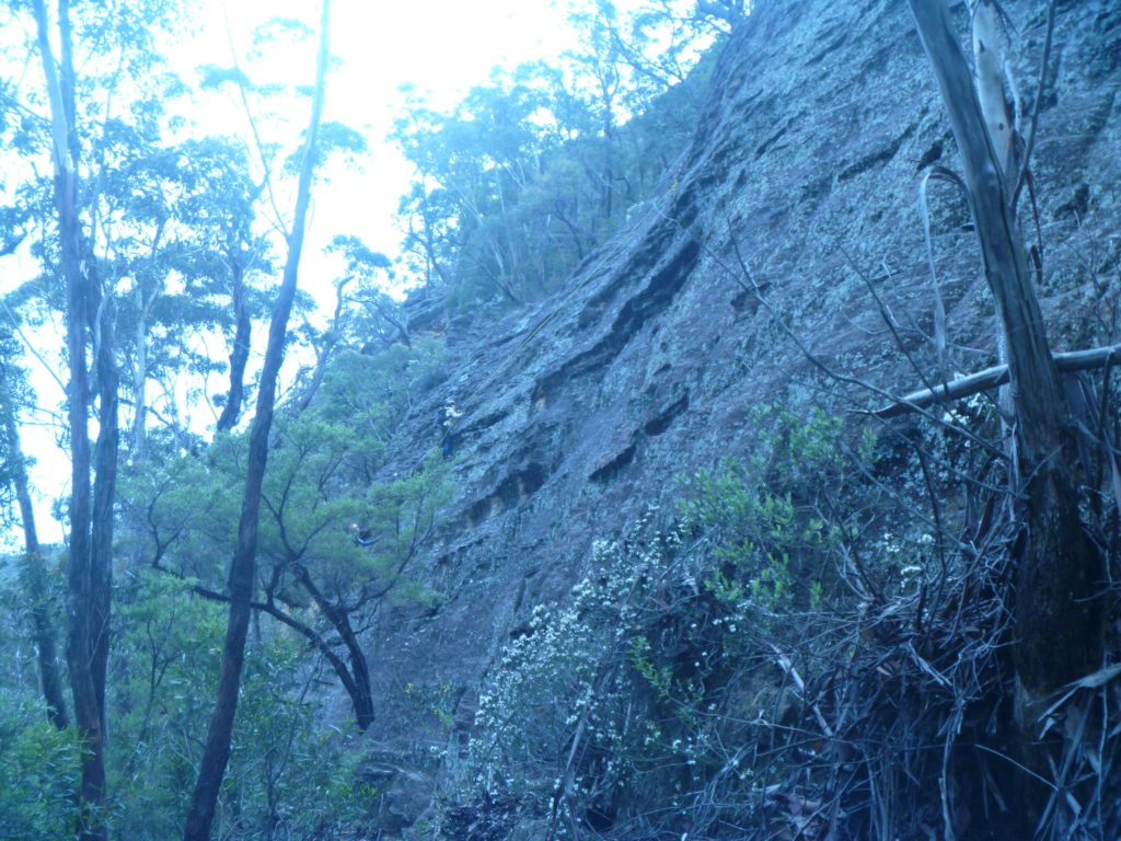 Felix climbed this slab out of Rocky Creek and put a rope down for the rest of the party