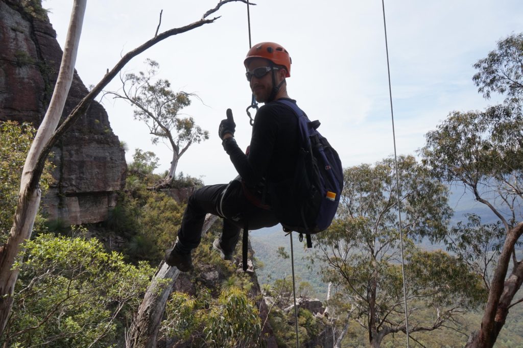 Lucas at the third abseils, photo Damon Ramos